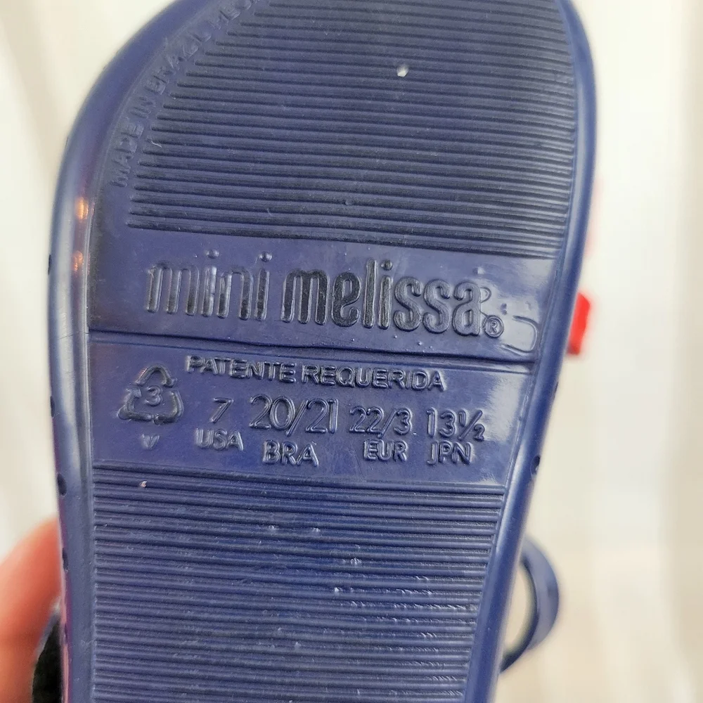 Mini Melissa Furadinha Jelly Flats Mary Jane Shoes Size 7 Blue Red Bow‎